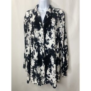 Como Vintage Womens 1X Button-Up Long Tab Sleeve Lightweight Artsy Lagenlook